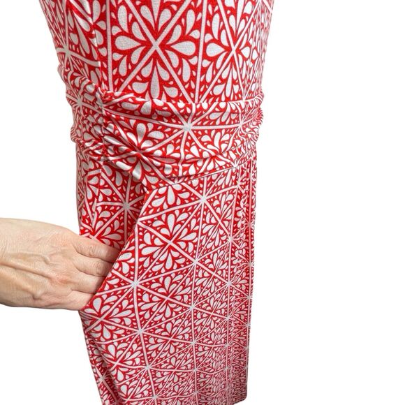 BODEN Amelie Jersey Dress Red Flame Scarlet Mosaic Size 10 EUC Short Sleeve - Picture 9 of 16